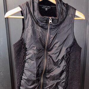 Eileen Fisher Black Boiled Wool Nylon Zip Vest Stand Collar Size S/P